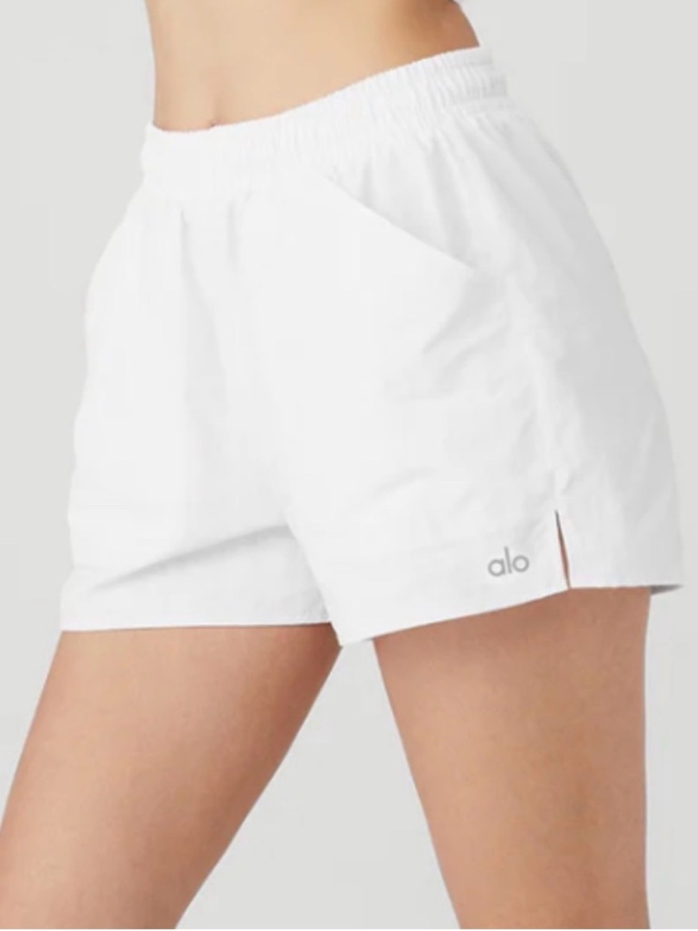 ALO Yoga White Elastic-Waist Athletic Shorts - Picture 2 of 8